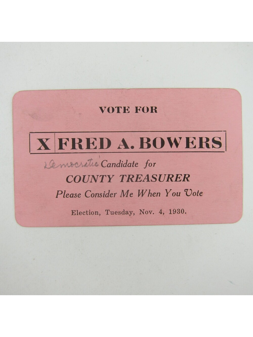 Political Campaign Election Card Richland Township Ohio Fred Bowers Vintage 1930
